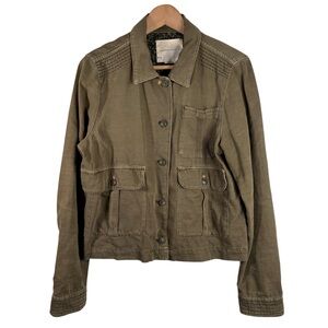 Anthropologie Maisie Moss Green Utility Jacket Size Large Cargo Cotton Linen